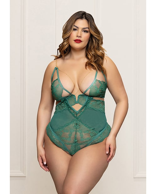 Lace & Mesh Open Crotch Teddy w/Gold Straps | Melody's Room