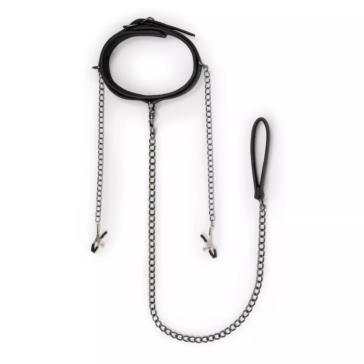 Easy Toys Faux Leather Collar w/Nipple Chains - Melody's Room BDSM