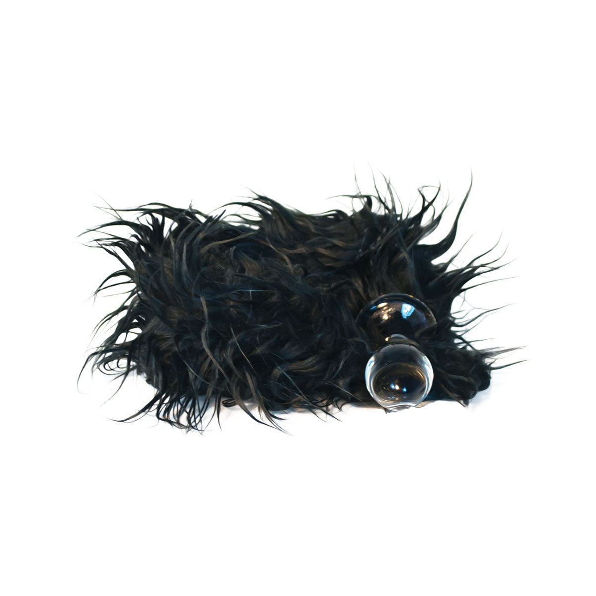 Mongolian Black Crystal Minx Tail Faux Fur Glass Anal Plug