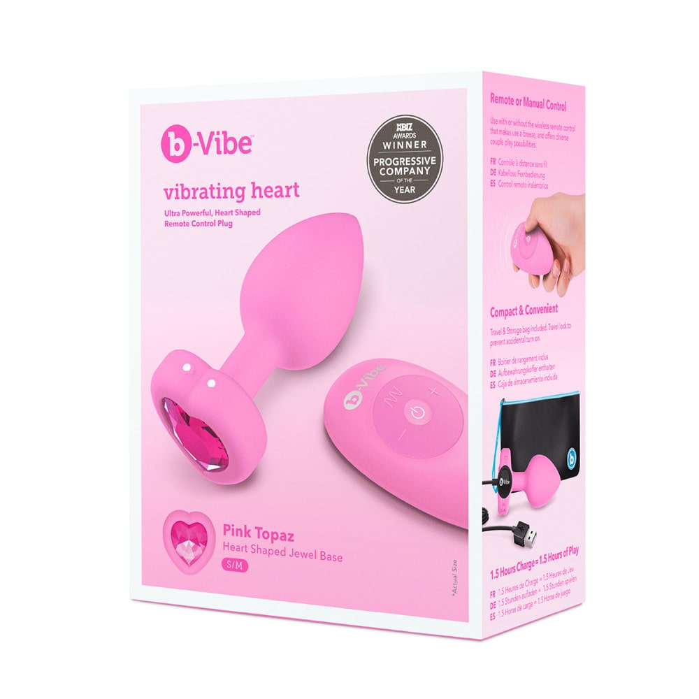 B-Vibe Vibrating Pink Topaz Heart Plug - Small/Medium