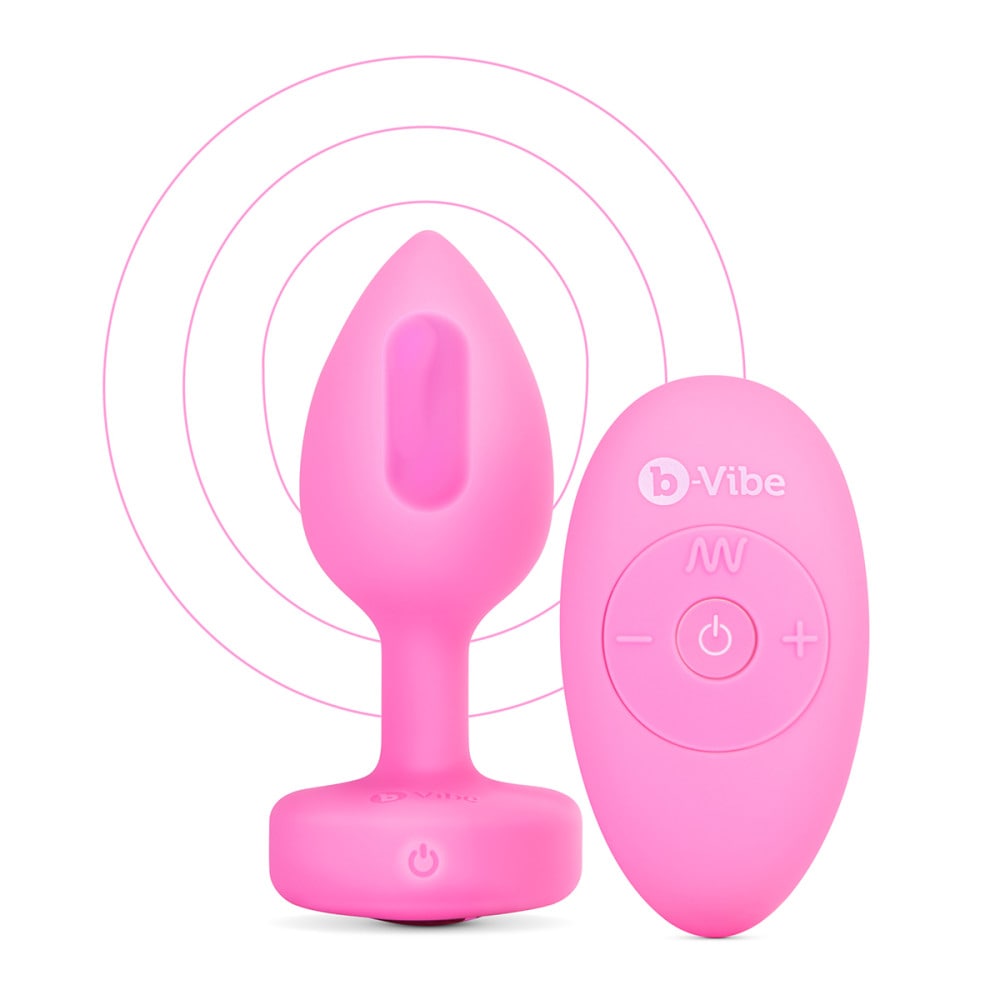 B-Vibe Vibrating Pink Topaz Heart Plug - Small/Medium