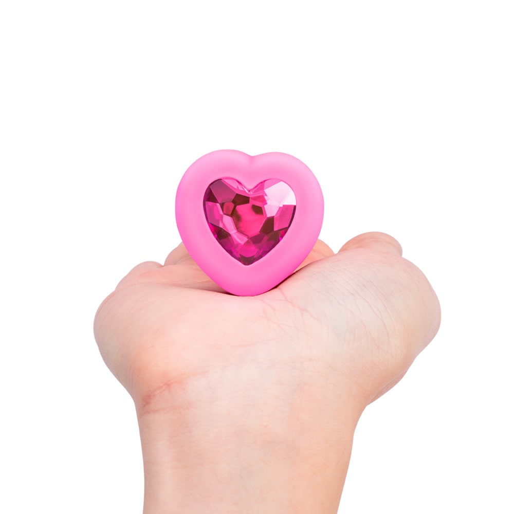 B-Vibe Vibrating Pink Topaz Heart Plug - Small/Medium