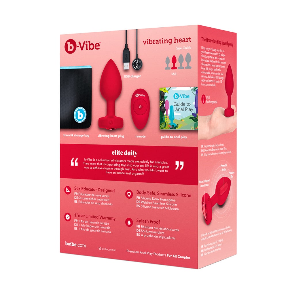 B-Vibe Vibrating Scarlet Ruby Heart Butt Plug - Medium/Large