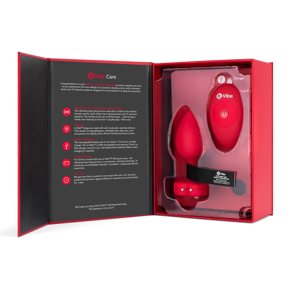 B-Vibe Vibrating Scarlet Ruby Heart Butt Plug - Medium/Large