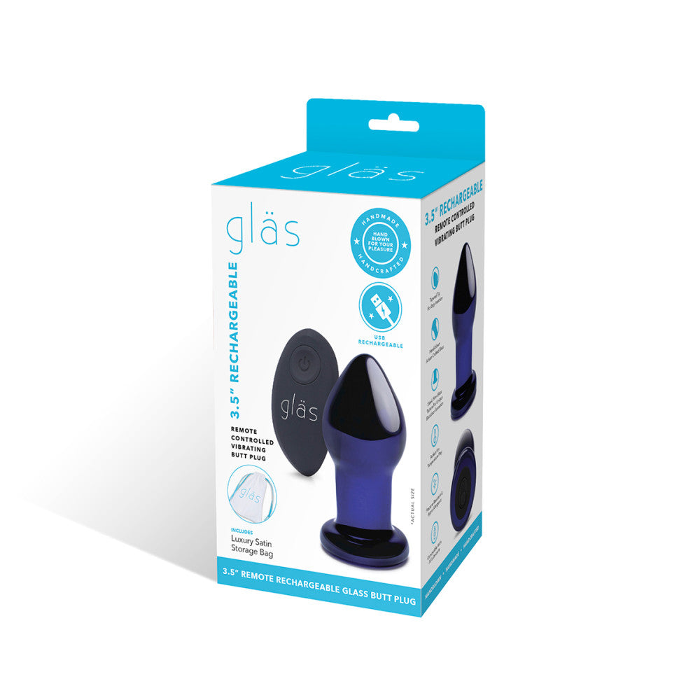 GLAS 3.5" Rechargeable Remote Controlled Vibrating Glass Butt Plug - Melody's Room