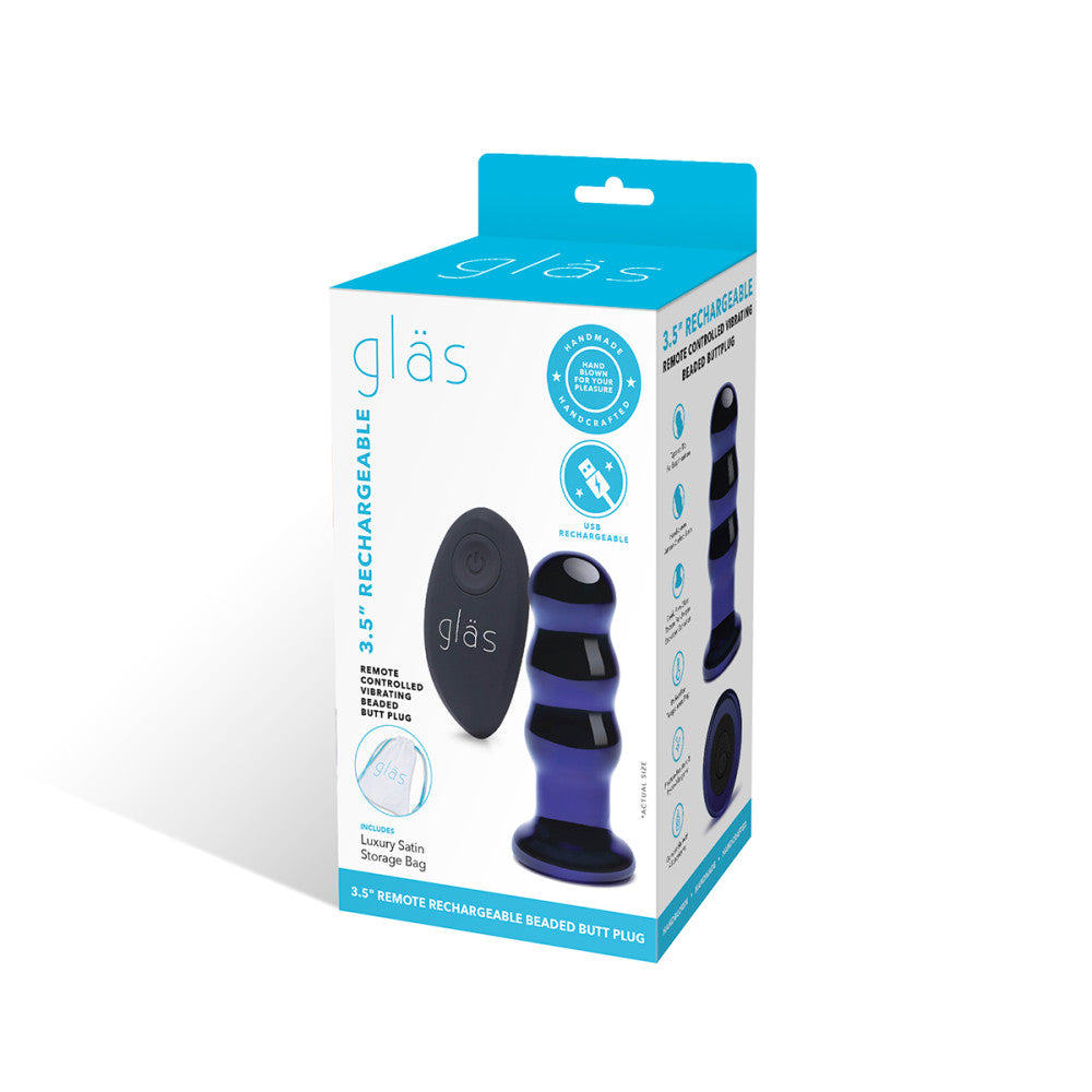 GLAS Rechargeable Remote Controlled Ribbed Butt Plug 3.5" - Melody's Room