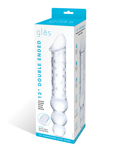 GLAS 12" Double Ended Glass Dildo with Anal Beads - Melody's Room