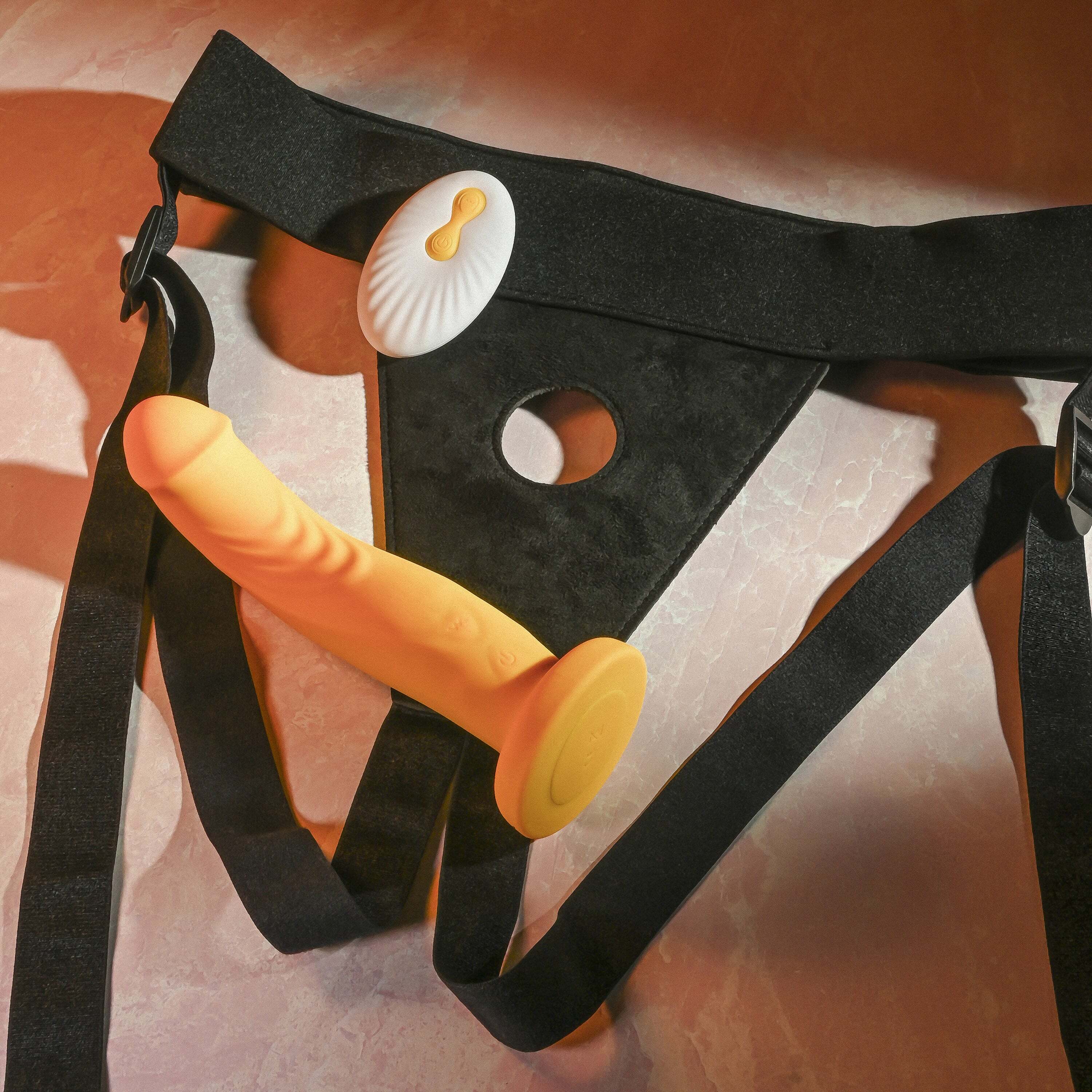 Gender X Yellow Sweet Embrace Dual Motor Strap On Vibe w/Harness - Melody's Room