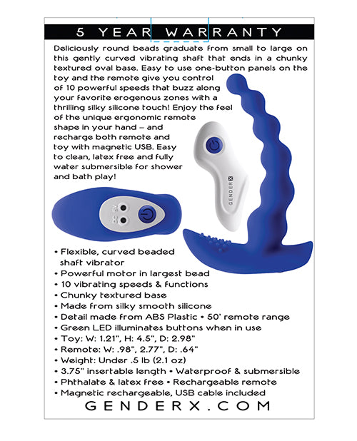 Gender X Blue Beaded Pleasure Anal Beads Vibrator - Melody's Room