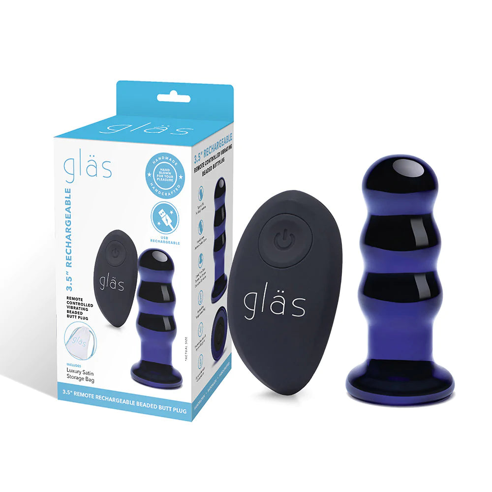 GLAS Rechargeable Remote Controlled Ribbed Butt Plug 3.5" - Melody's Room