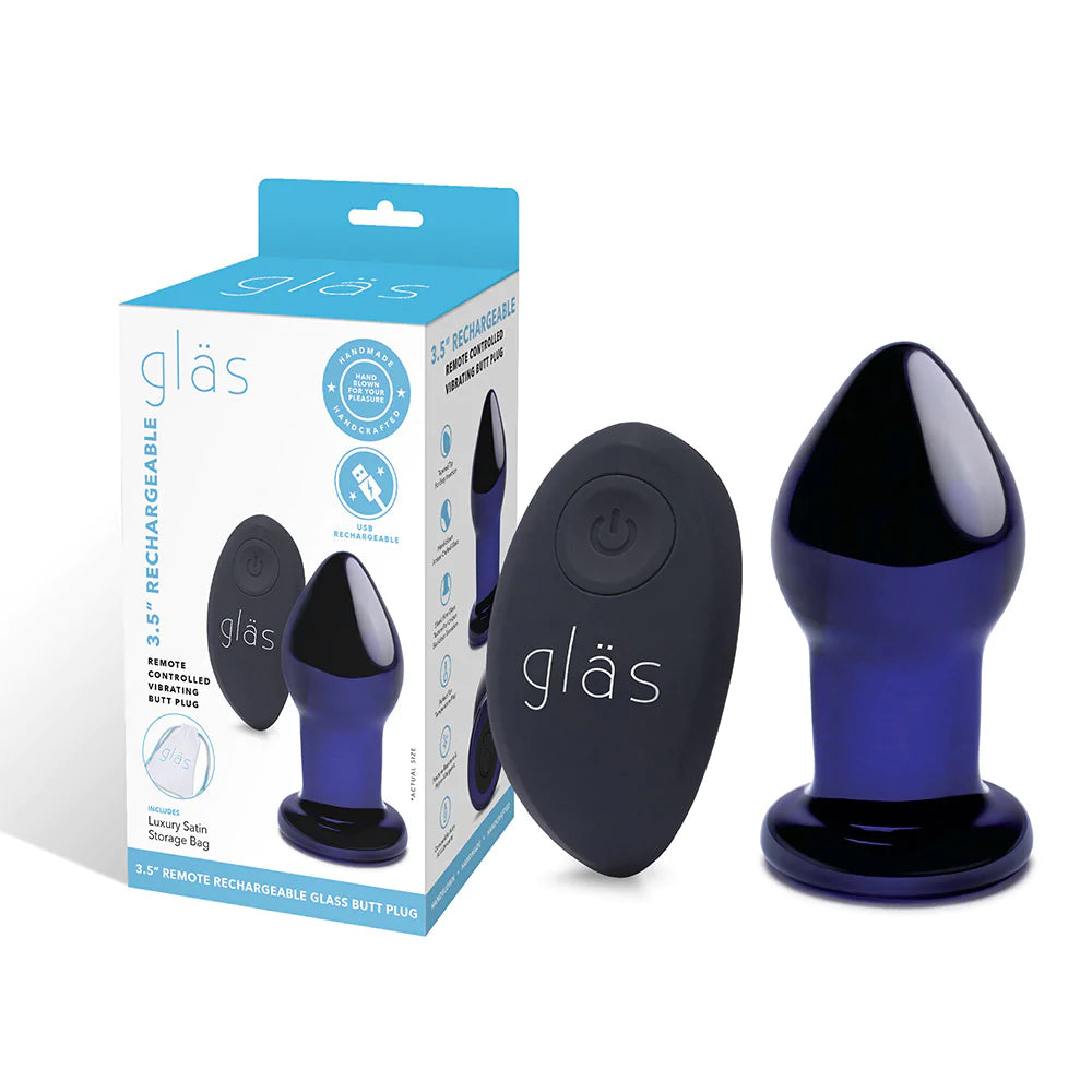 GLAS 3.5" Rechargeable Remote Controlled Vibrating Glass Butt Plug - Melody's Room