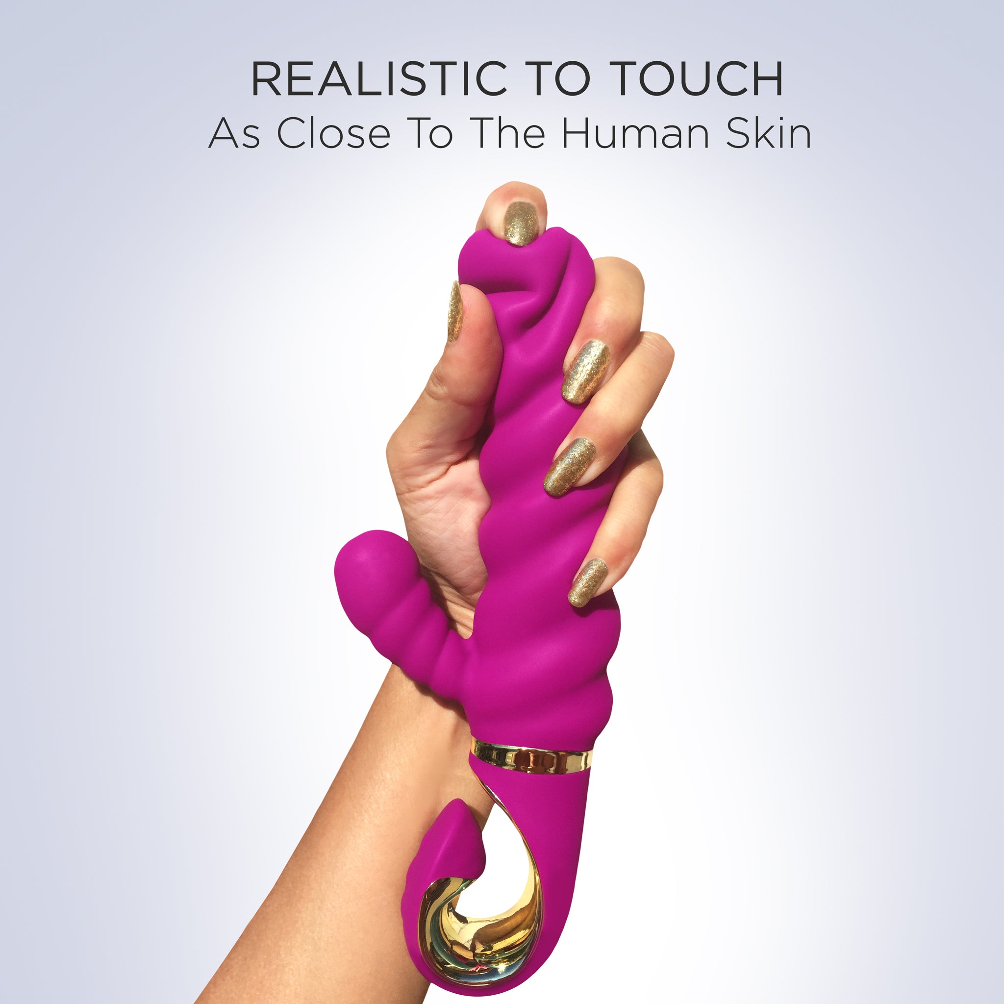 Sweet Raspberry Bioskin GCandy Rabbit Vibrator (hand shot) - Melody's Room