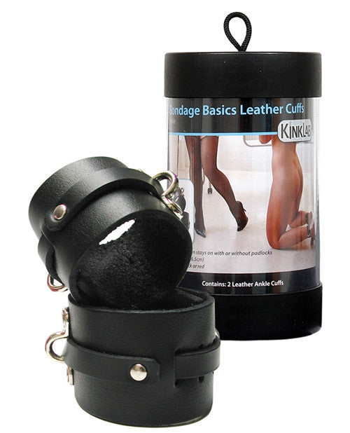 KinkLab Black Leather Ankle Cuffs