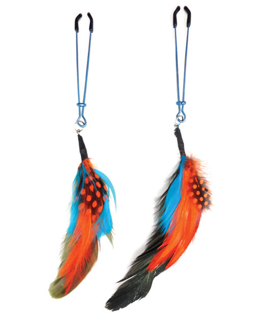 Bijoux de Nip Multi Colored Feather w/Blue Tweezer Clamp - Melody's Room