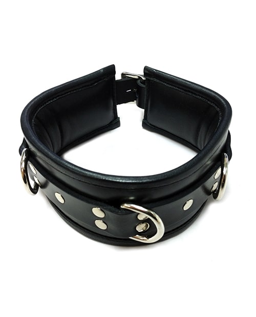 Rouge Black Leather Padded 3D Ring Collar | Melody's Room BDSM