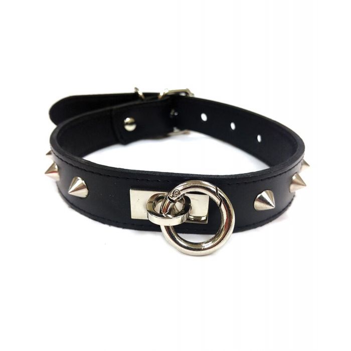 Rouge Leather O-Ring Studded Red Collar | Melody's Room