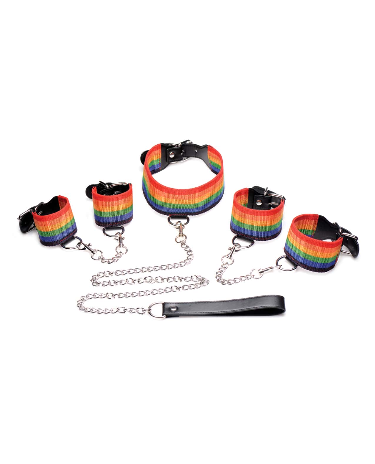 Master Series Kinky Pride Rainbow Wrist & Ankle Cuffs Bondage Set | Melody's Room