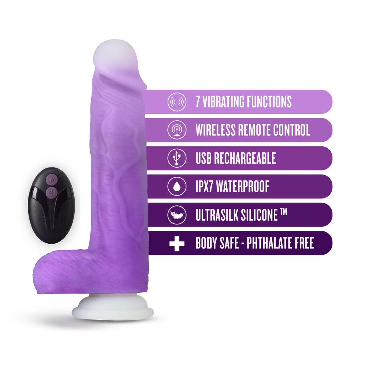 Neo Elite Encore 8 Inch Purple Vibrating Dildo - Melody's Room